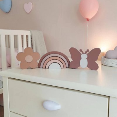 Kit decoração em mdf Arco íris, flor e borboleta tons terrosos, e