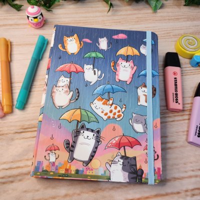 Caderno Sketchbook Chuva de Gatinhos A5 l journal l Desenho l Ano