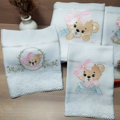 Enxoval de Bebê ursinha Kit Maternidade Luxo Personalizado Bordad