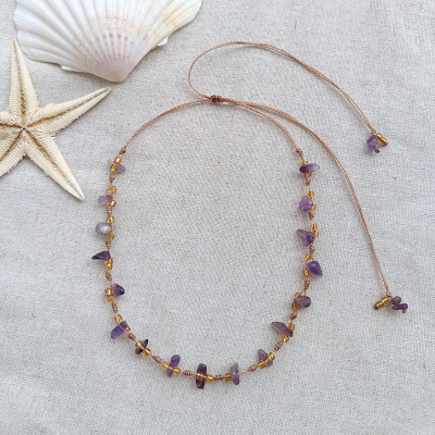 Colar de pedras naturais AMETISTA - moda praia verão