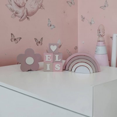 Kit decorativo arco iris + flor + cubos de mdf decoração infantil