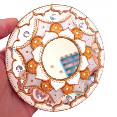 Espelho Decorativo Mandala Vitral para Porta de Entrada Branco 12