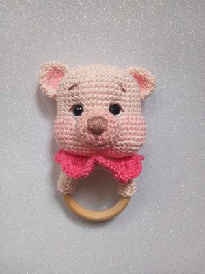 Chocalho ursinho rosa amigurumi /crochê