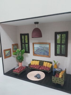 Quadro Miniatura Diorama Sala Móveis Espelho