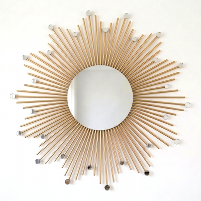 Espelho de Parede em Madeira e Bambu para Sala Hall 70cm