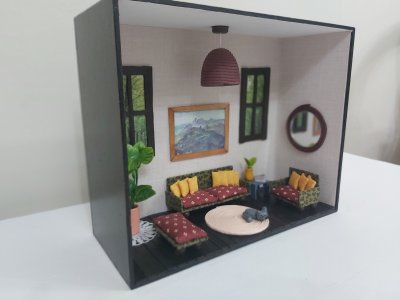Quadro Miniatura Diorama Sala Móveis Espelho