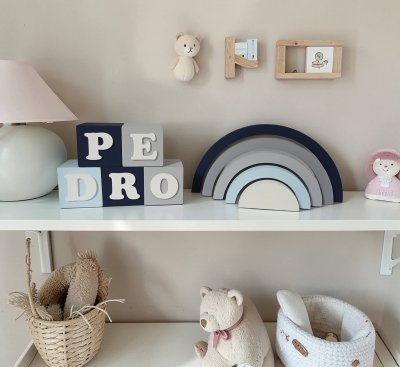 Kit decorativo arco iris + cubos de mdf nomes infantis decoração de festa e quarto infantil enfeite de bebê mdf