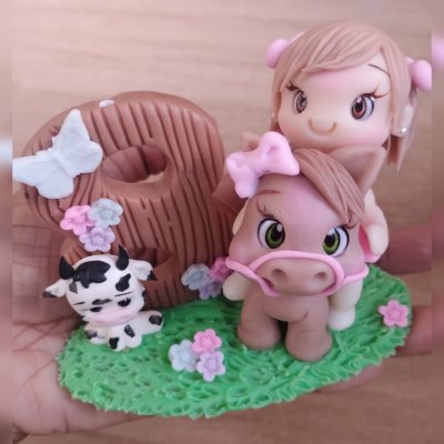 Vela Topo Fazendinha Rosa Vaquinha