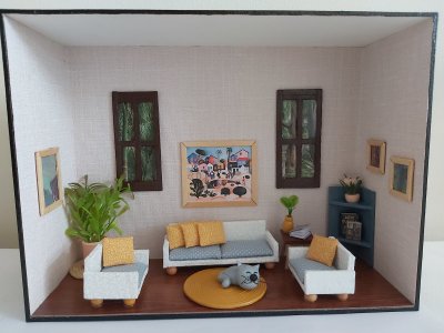 Quadro Cenário Miniatura Sala Móveis Diorama