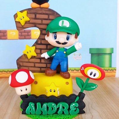 Vela personalizada Super Mario Bros  Luigi  em biscuit
