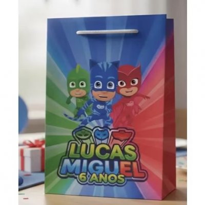 Sacolinhas PEGUE E MONTE PJ Masks - Modelo Vertical | Lembrancinh