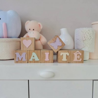 3 Cubos de madeira pinus, decoração de quarto infantil, festa infantil adorno de madeira
