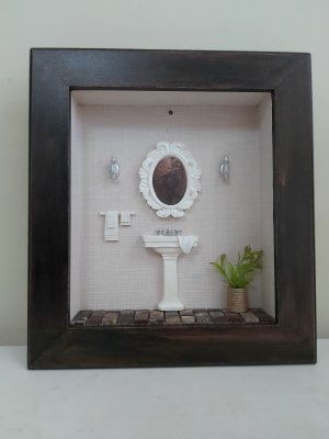 Quadro Cenário Miniatura Banheiro Lavabo Diorama Branco