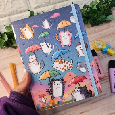 Caderno Sketchbook Chuva de Gatinhos A5 l journal l Desenho l Anotações l Brochura l Sketchbook