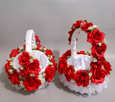01 Cestas de Florista |01 Cesta para Alianças  Vermelha e Branca