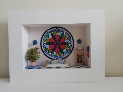 Quadro Cenário Miniatura Móveis Sala Mandala Zen Diorama
