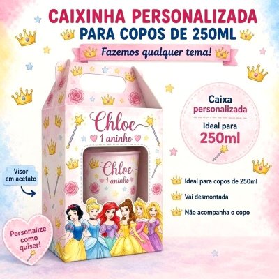 Caixa Personalizada para Copo de 250ML Princesas