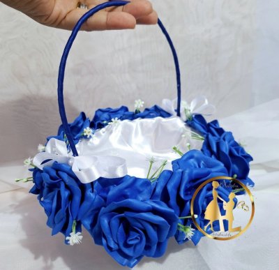 Cesta de Florista Azul Royal e Branco - Artesanal