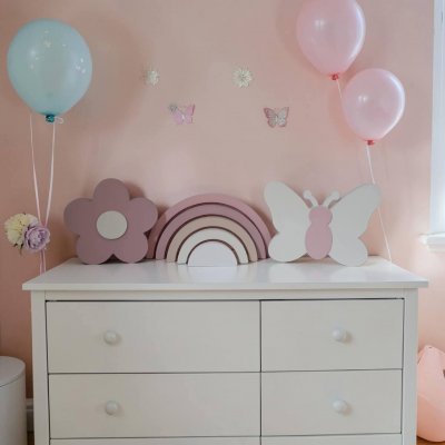 Kit decoração em mdf Arco íris, flor e borboleta, enfeite de mdf