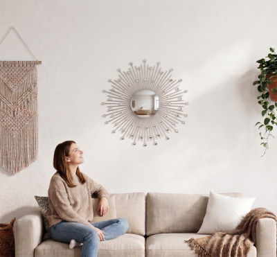 Espelho Sol 70cm em Madeira de Bambu Decoração Geral