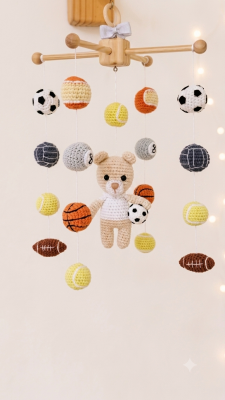 Mobile Ursinho Esportista Crochê Amigurumi