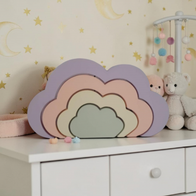Arco iris de mdf formato de nuvem decoração de quarto infantil / enfeite de festa, adorno em mdf