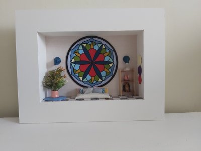 Quadro Cenário Miniatura Móveis Sala Mandala Zen Diorama