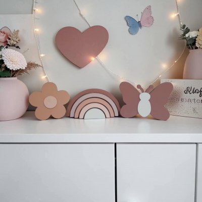 Kit decoração em mdf Arco íris, flor e borboleta tons terrosos, enfeite de mdf adorno de quarto infantil decoração de festa