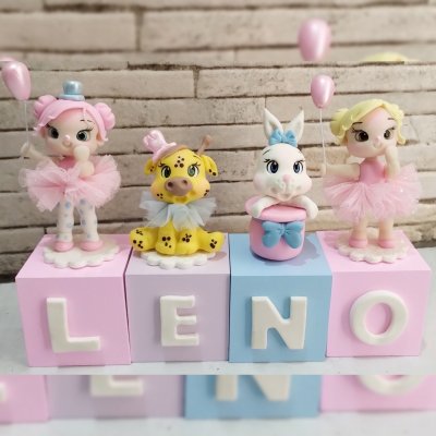 Cubo Decorativo Personalizado Circo Rosa em Biscuit Quarto bebê Decoração