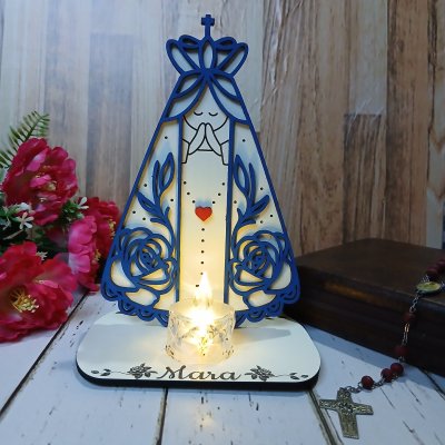 Estatueta Nossa Senhora Aparecida em MDF com Porta-Vela Personali