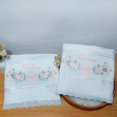 Jogo de toalhas personalizado banho e rosto floral