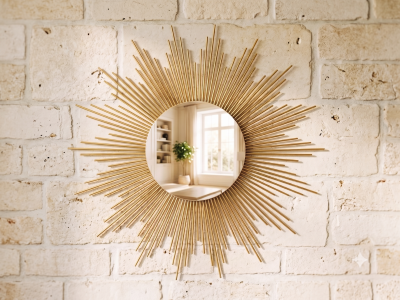 Espelho Sol 80cm de Madeira Bambu Artesanal para Decoração de P