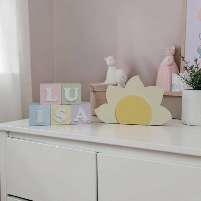 Kit decorativo sol + cubos de mdf decoração infantil de quarto e