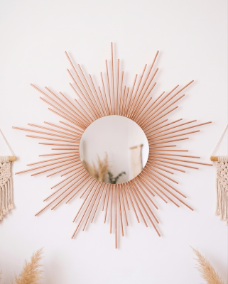 Espelho de Parede Sol 70 cm Madeira Bambu Artesanal Estilo Boho