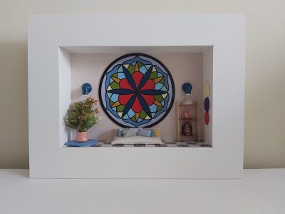 Quadro Cenário Miniatura Móveis Sala Mandala Zen Diorama