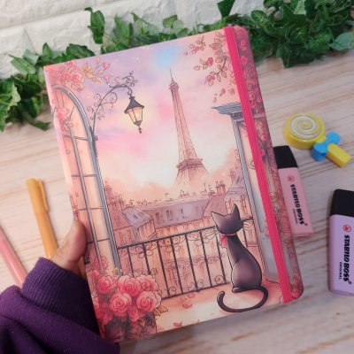 Caderno Sketchbook Cat Paris A5 l journal l Desenho l Anotações l Brochura l Sketchbook