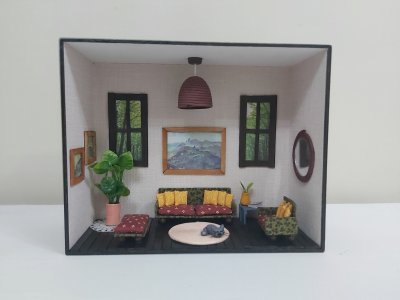 Quadro Miniatura Diorama Sala Móveis Espelho