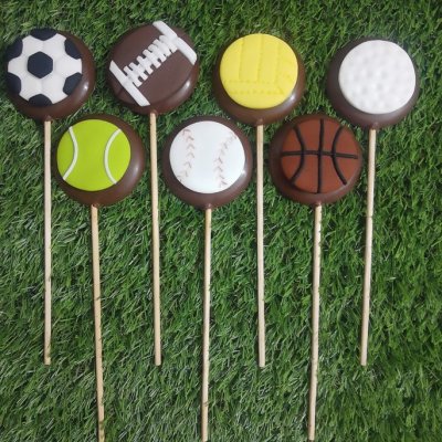 Pirulito personalizado de chocolate, bolas de esporte