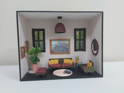 Quadro Miniatura Diorama Sala Móveis Espelho