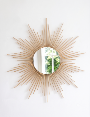 Espelho Redondo Sol Decorativo em Madeira Bambu 70cm