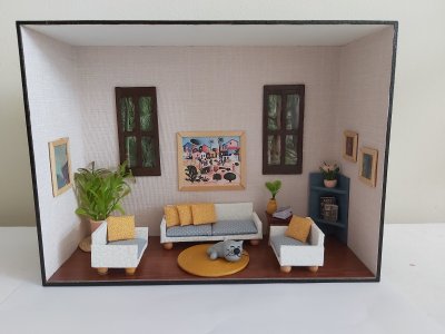Quadro Cenário Miniatura Sala Móveis Diorama