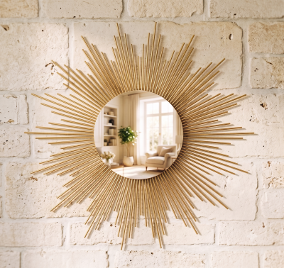 Espelho Sol 75cm Madeira de Bambu Diversas Cores Estilo Boho