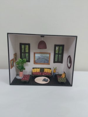 Quadro Miniatura Diorama Sala Móveis Espelho