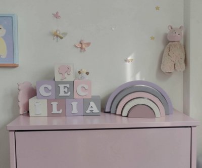 Kit decorativo arco iris + cubos de mdf nomes infantis decoração de festa e quarto infantil enfeite de bebê mdf