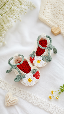 Sapatinho de Croche Bebê Morango