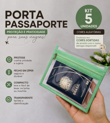Kit 5 nécessaires plásticas CORES ALEATÓRIAS/Porta passaporte.