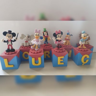 Cubo Decorativo Personalizado Circo Mickey em Biscuit Quarto bebê