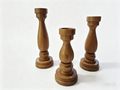 Conjunto com 3 castiçais torneado em madeira