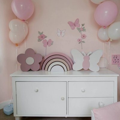 Kit decoração em mdf Arco íris, flor e borboleta, enfeite de mdf adorno de quarto infantil decoração de festa