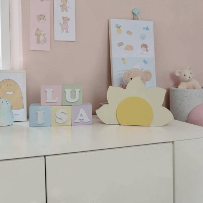 Kit decorativo sol + cubos de mdf decoração infantil de quarto e festa enfeite de bebê mdf
